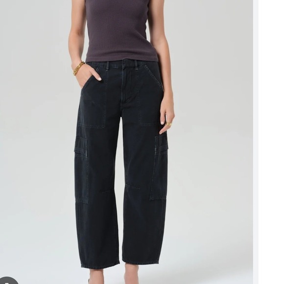 Citizens Of Humanity Pants - Citizens of Humanity Marcelle Cargo Pants Womens 27 Black Barrel Leg Premium